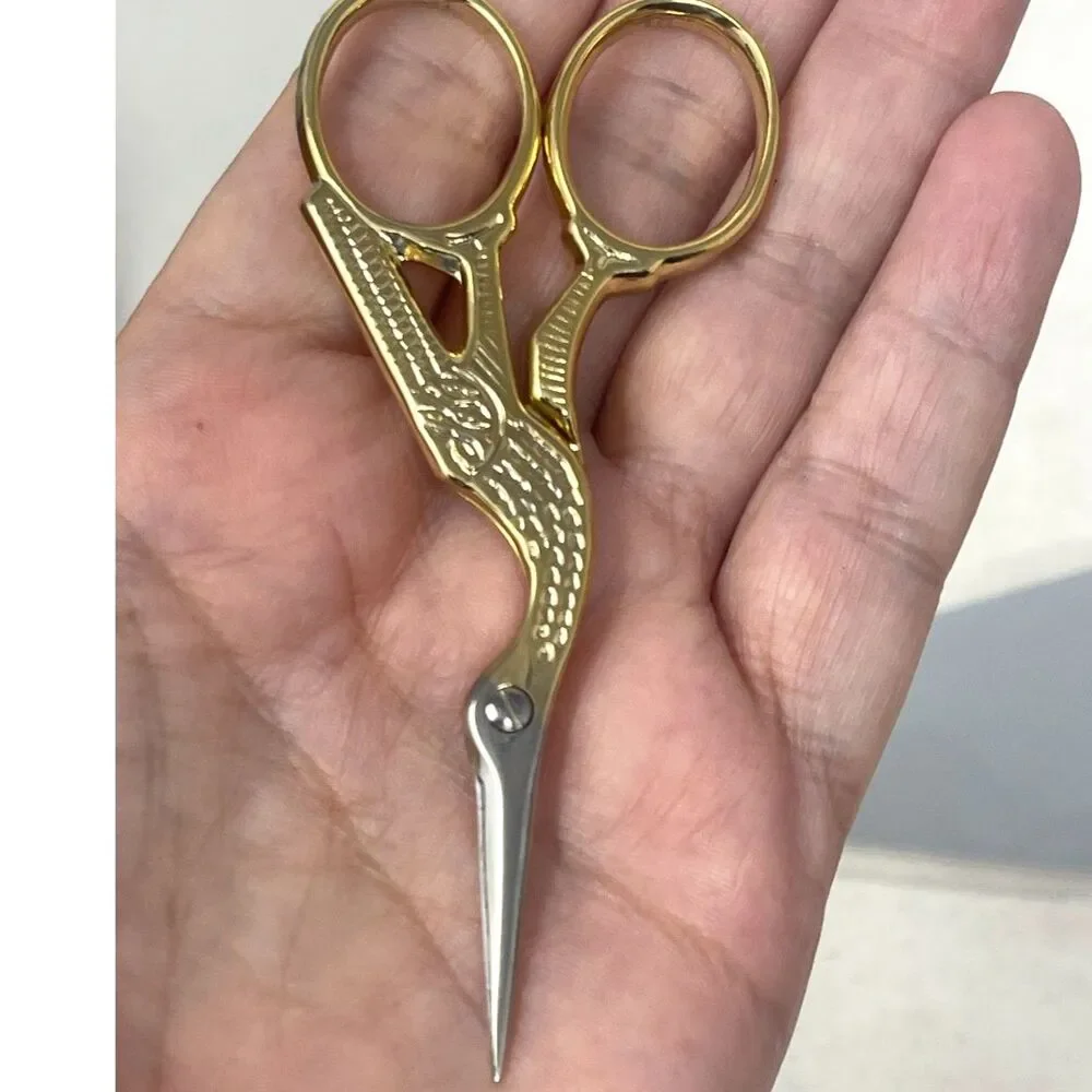 Vintage Victorinox Golden Crane Stork Bird Scissors Gold Sewing Embroidery 3-1/2